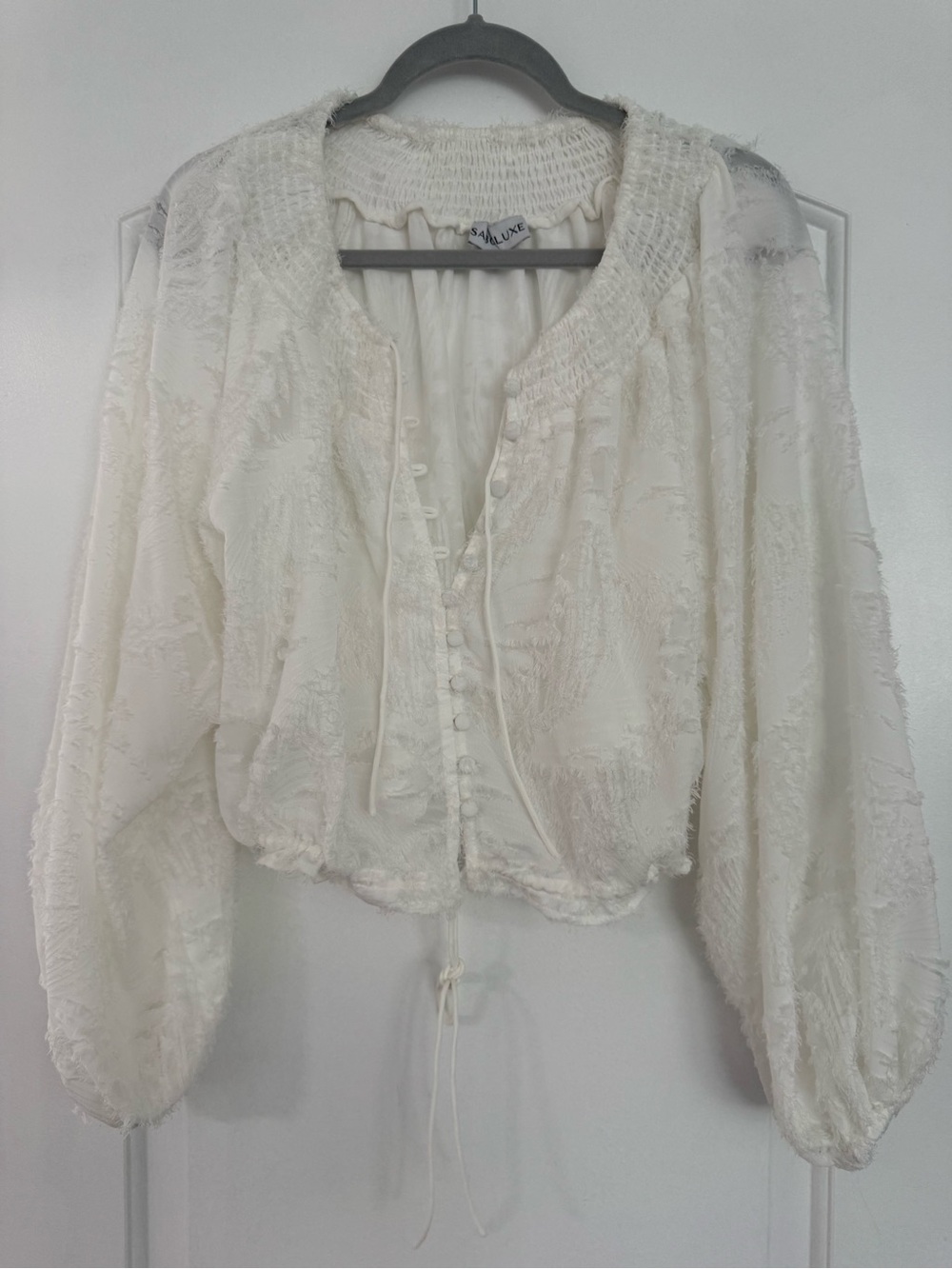 Sabo Skirt Ivory Textured Peasant Blouse